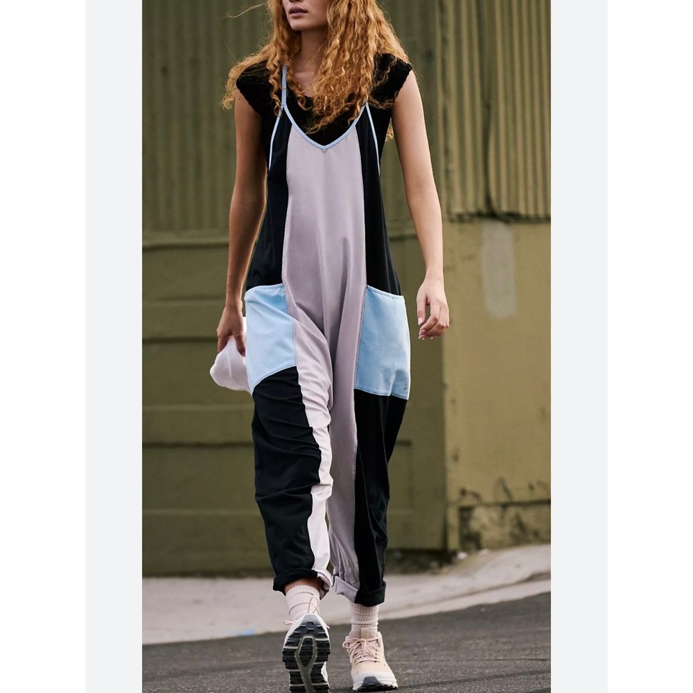 Free People Movement Hotshot Romper Raindrop Combo Colorblock XS Black Blue Grey